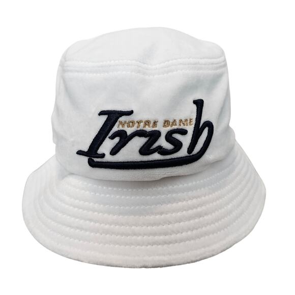 Vintage Notre Dame Bucket Hat 90s White Blue Fighting Irish ND NCAA Fleece Retro - Picture 1 of 9